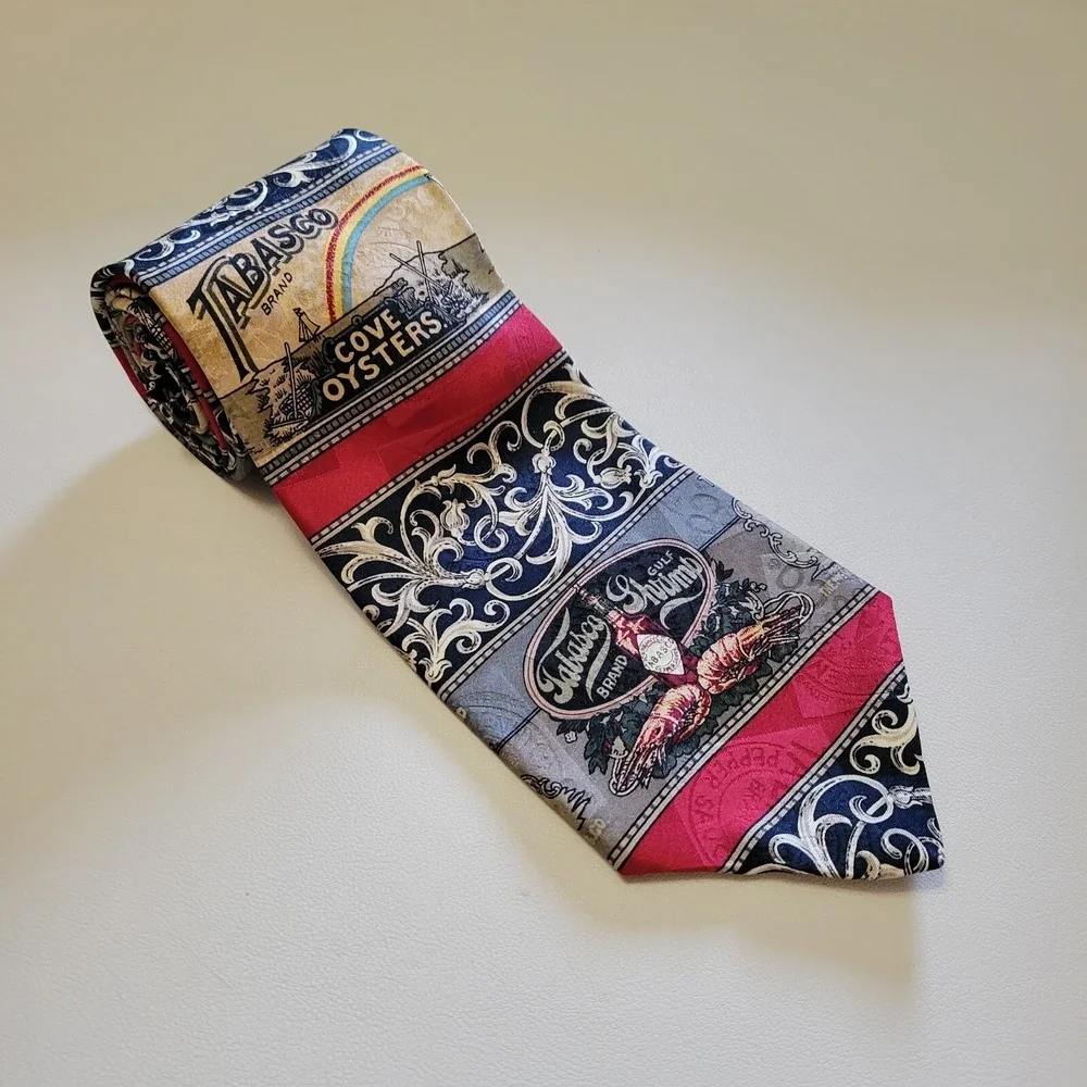 TABASCO HotSauce OYSTERS Men's Necktie 4 x 58 Neck Tie 100% Silk Made in the USA - Picture 2 of 5